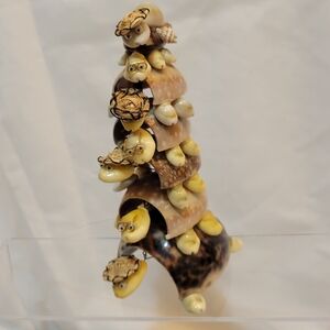 Vintage Handmade Tower of Bobble Head Seashell Turtles Figurine